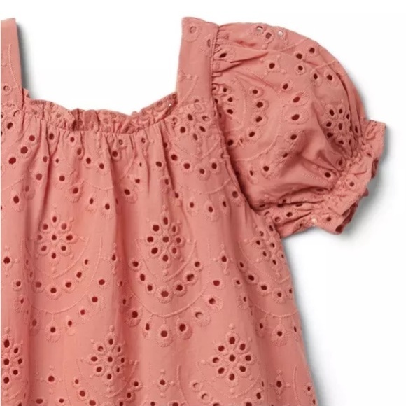 Janie and Jack Eyelet Puff Sleeve Dress in Desert Sand Size 8 - Picture 2 of 3